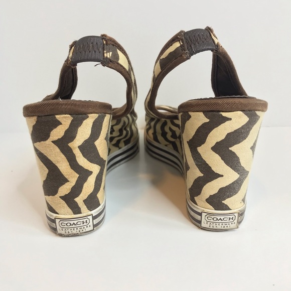 Coach Slingback Brown & Cream Zebra Print Sydney Wedges Sz 10 - Picture 6 of 13